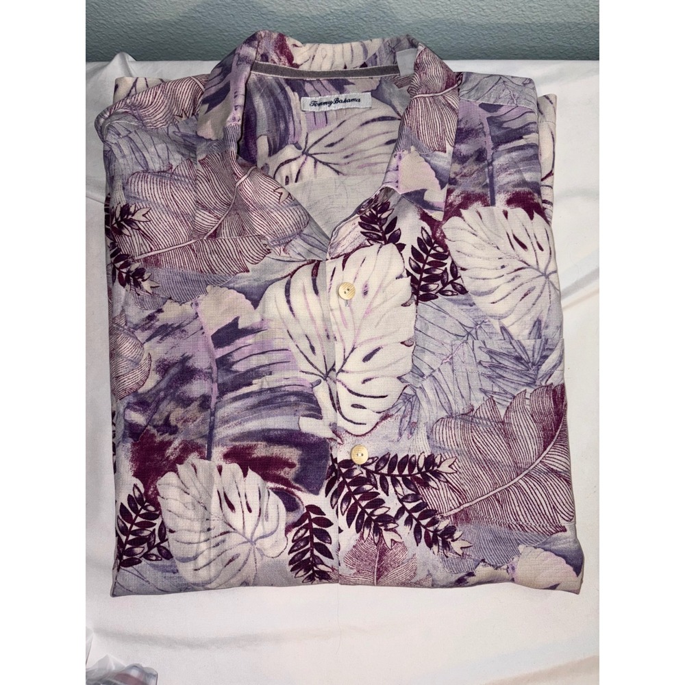 Tommy Bahama Mens XXXL Tropical Leaf Print Linen Blend Button Down Camp Shirt